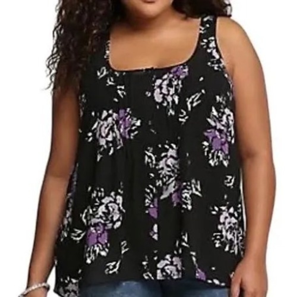 Torrid Black Floral Georgette Sleeveless Button Front Blouse Purple Plus Size 3